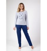 Regina 668 dámske pyžamo melanž / modrá potlač